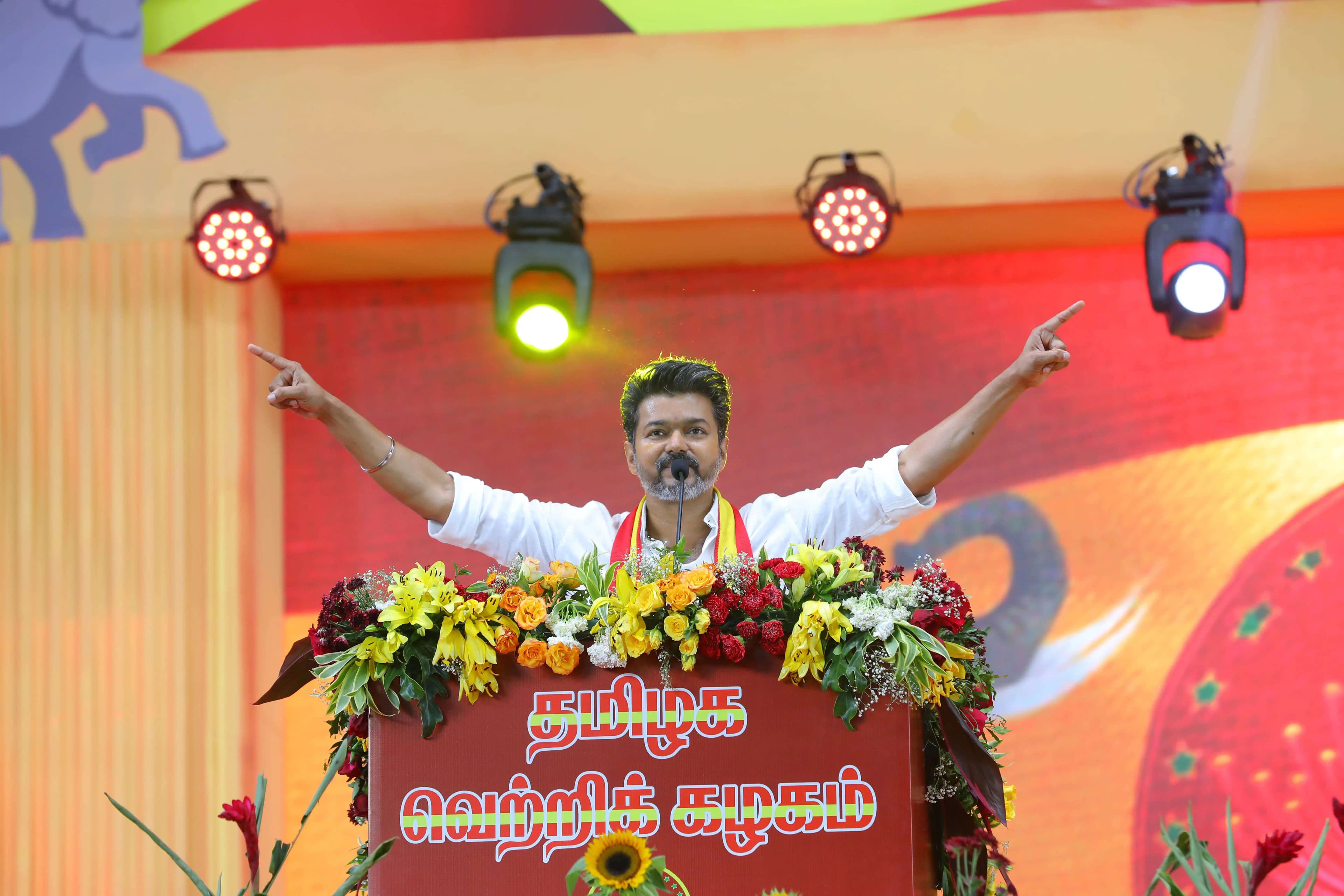 Srii Media TVK Maanadu event setup in Vikravandi