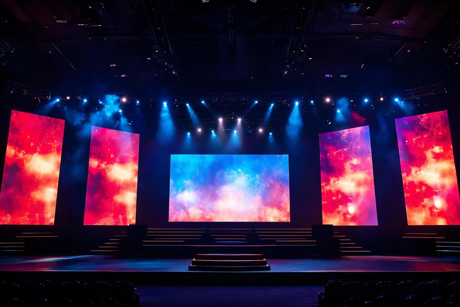Full stage LED video wall and lighting setup by Srii Media