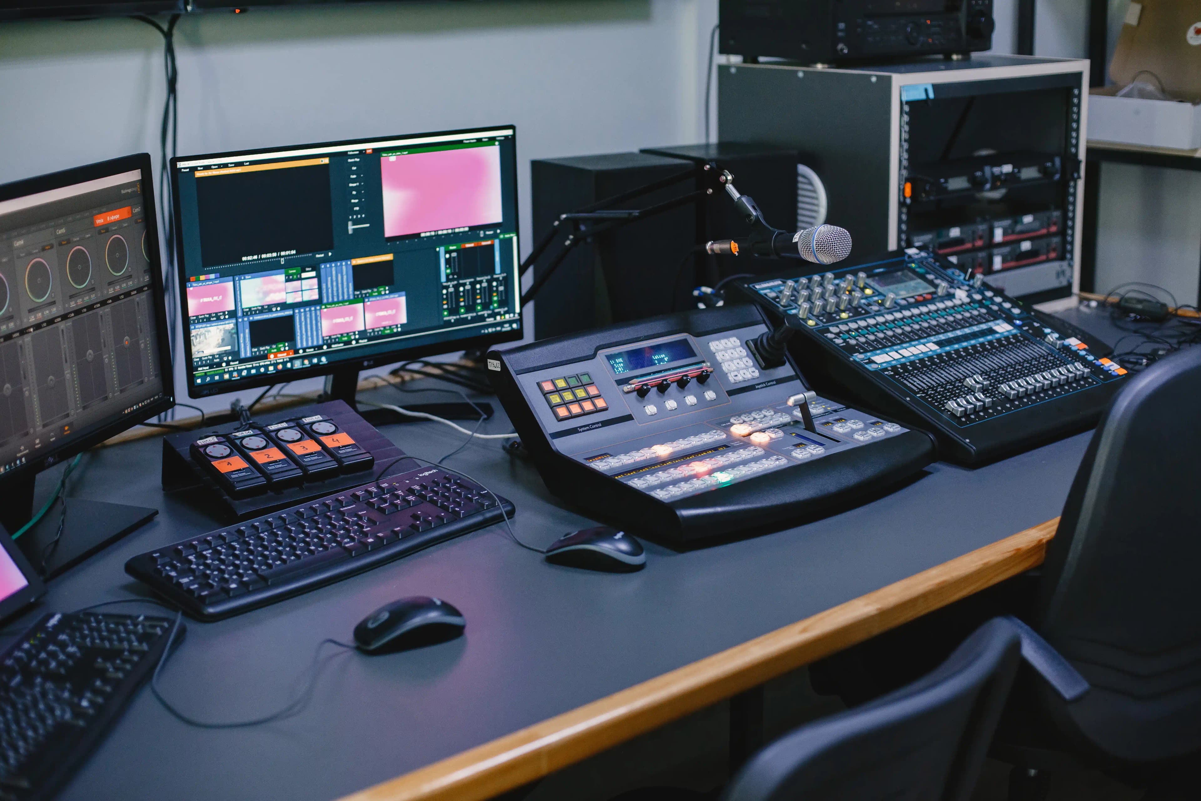 Professional AV console and videography equipment for corporate events in Chennai