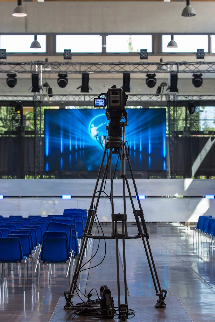 Portrait video stand shoot with LED wall hire setup for events in Tamil Nadu